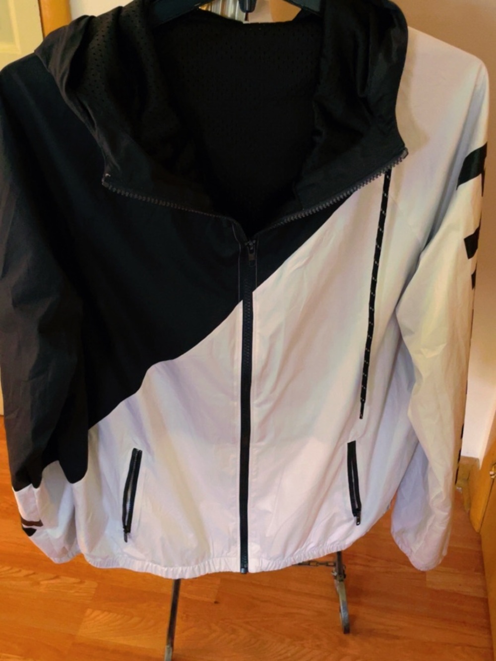 PINK Victoria's Secret Black and White Diagonal Hooded Windbreaker